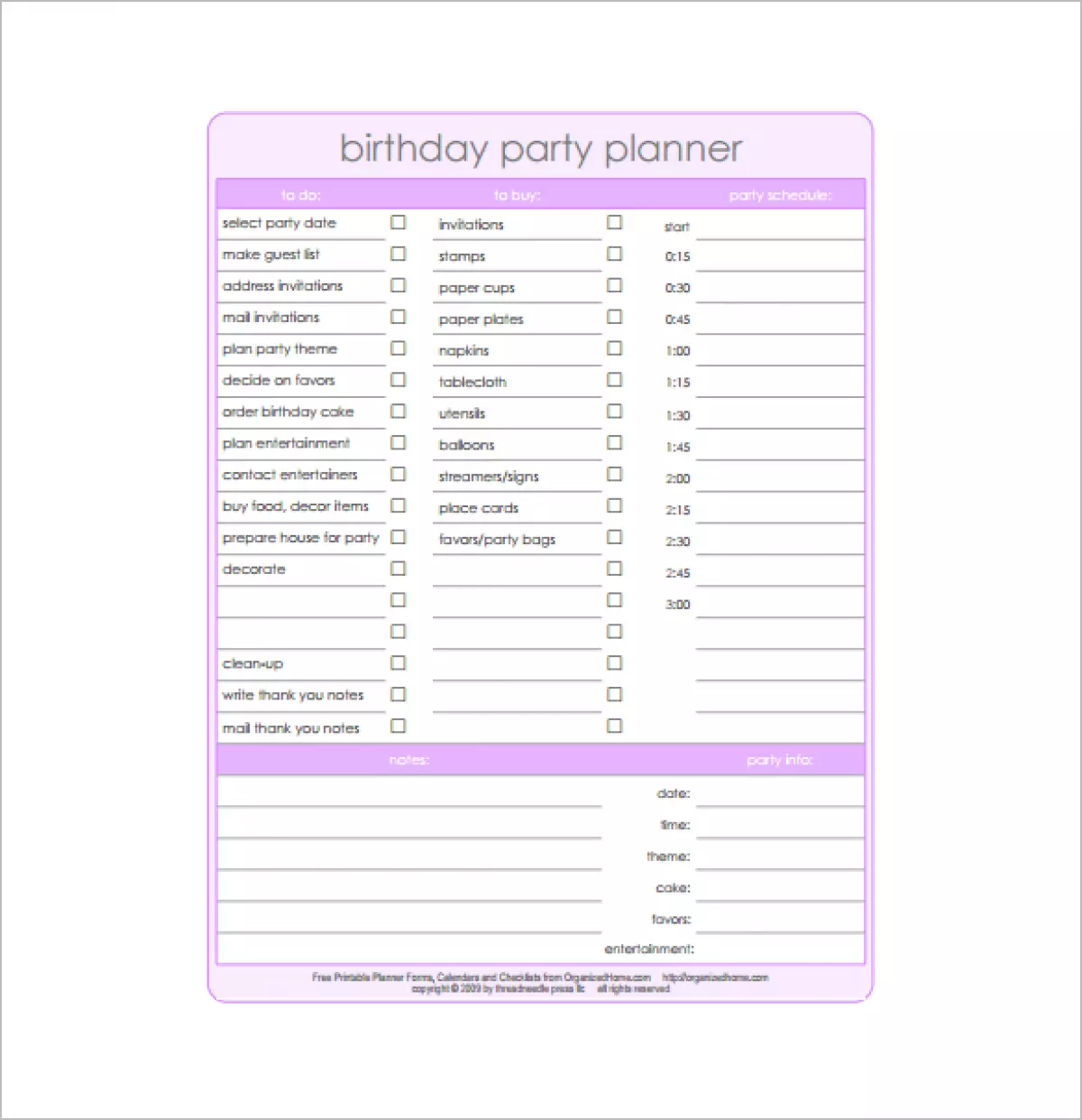 birthday party planning free pdf template download