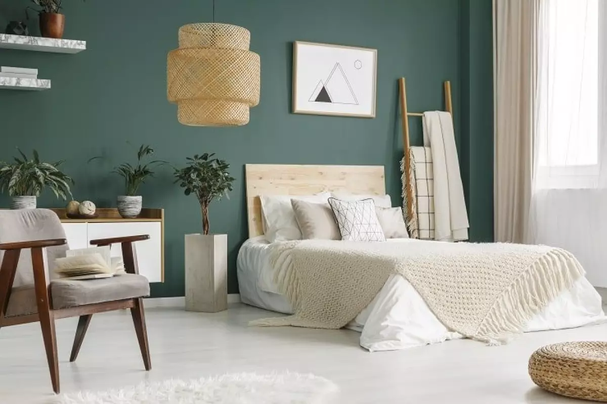 Sage Green Bedroom With White Artwork