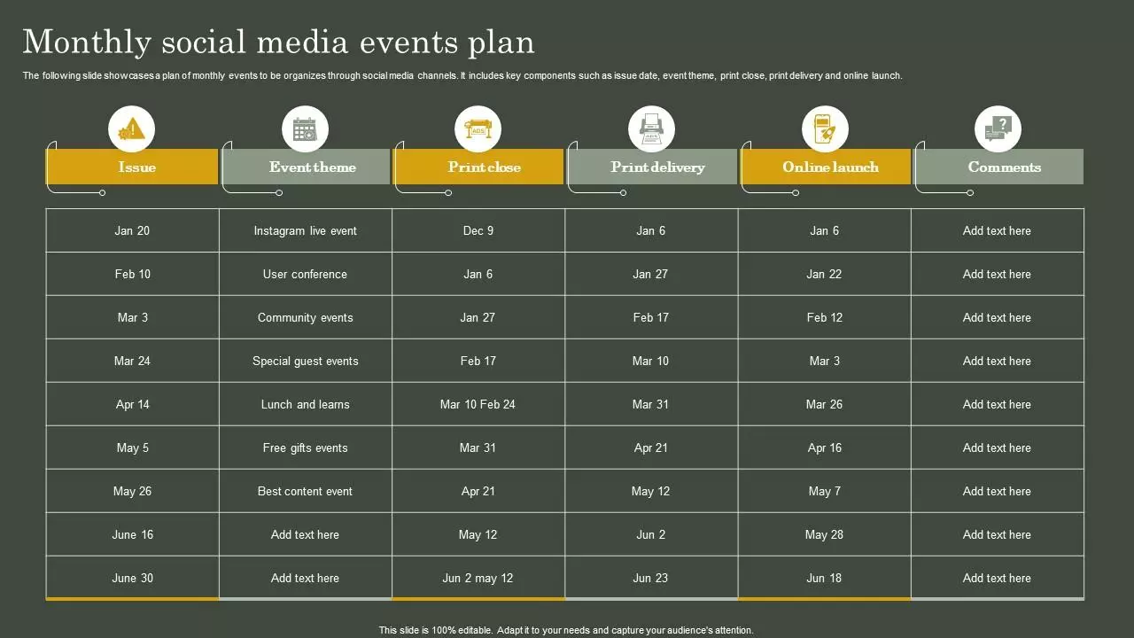 Gantt Chart for Monthly Social Media Event Launch Plan