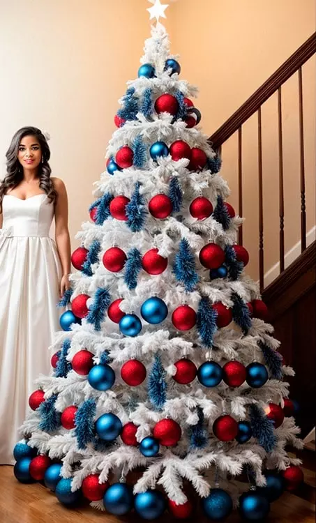 Blue, red and white Christmas tree