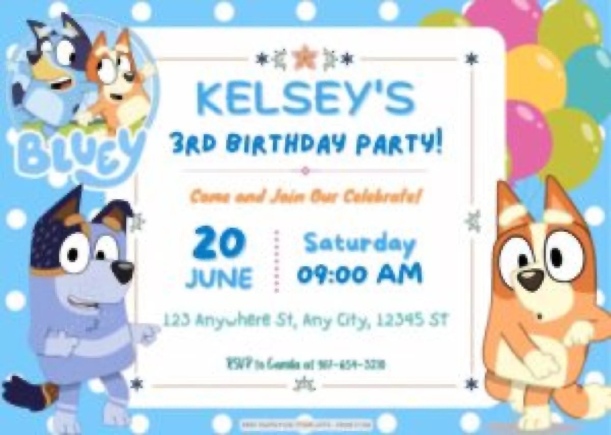 Let's Party With Bluey Birthday Invitation Templates