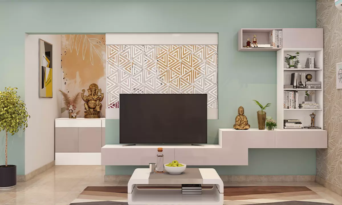 Modern TV Room Design with pastel hues setting the tone