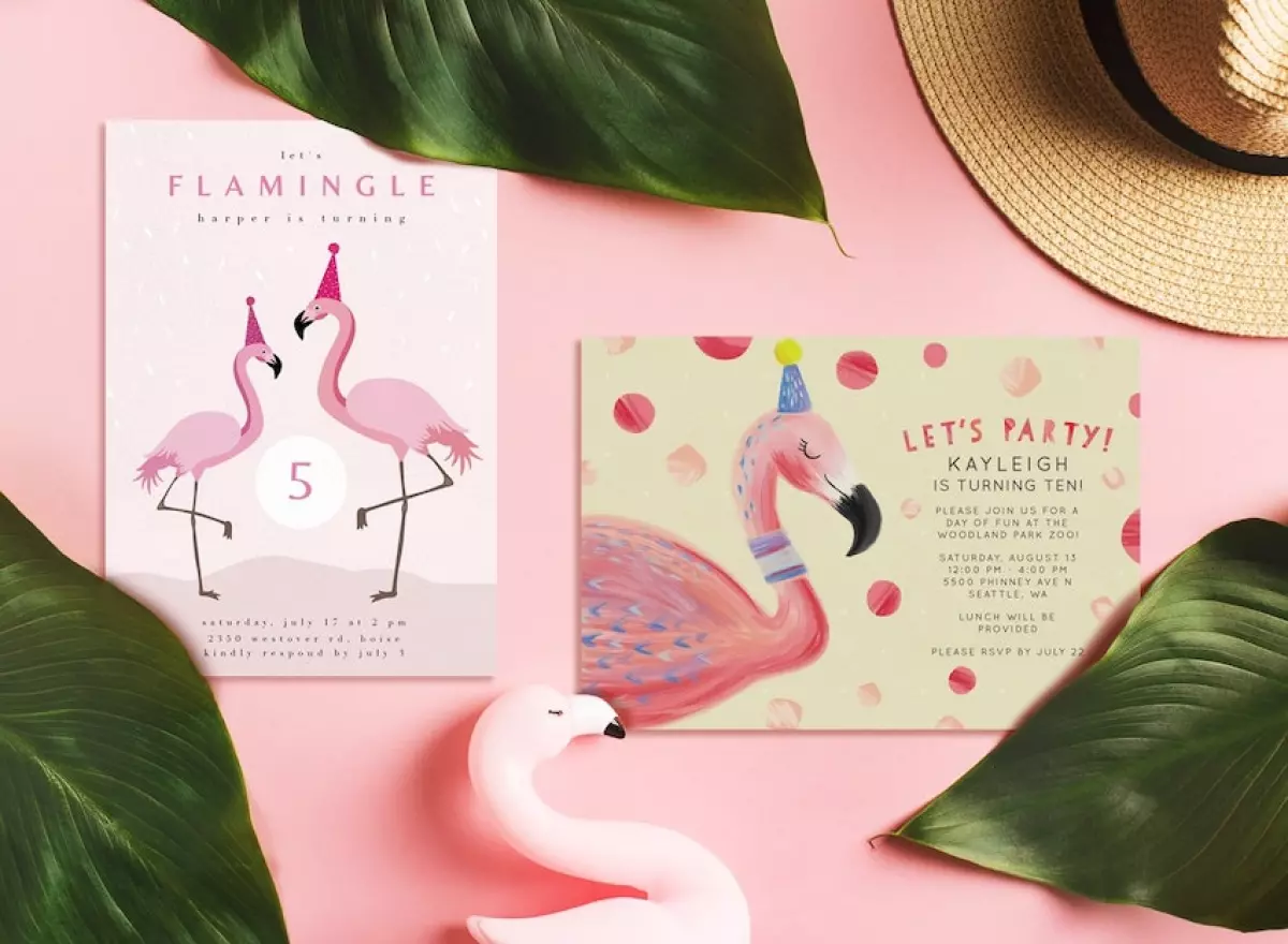 Flamingo birthday invitations