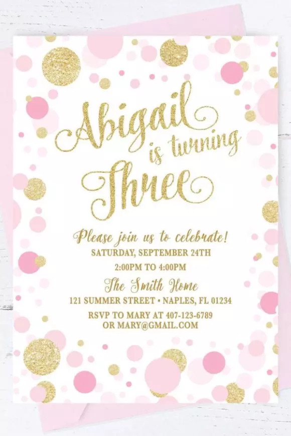 Pink and Gold Birthday Party Invitation