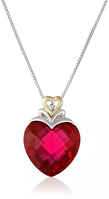 Ruby Heart and Diamond-Accent Pendant Necklace