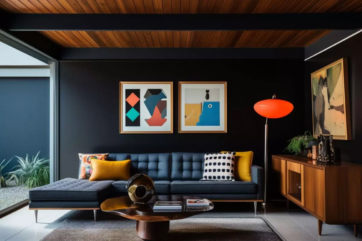 Vibrant Mid-century modern living room by Decorilla