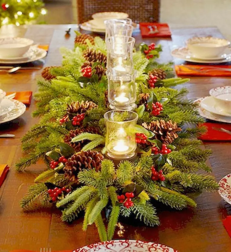 Classic Christmas table settings in red and green