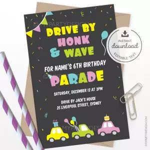 Birthday Parade Invitation for Drive-by Quarantine Party