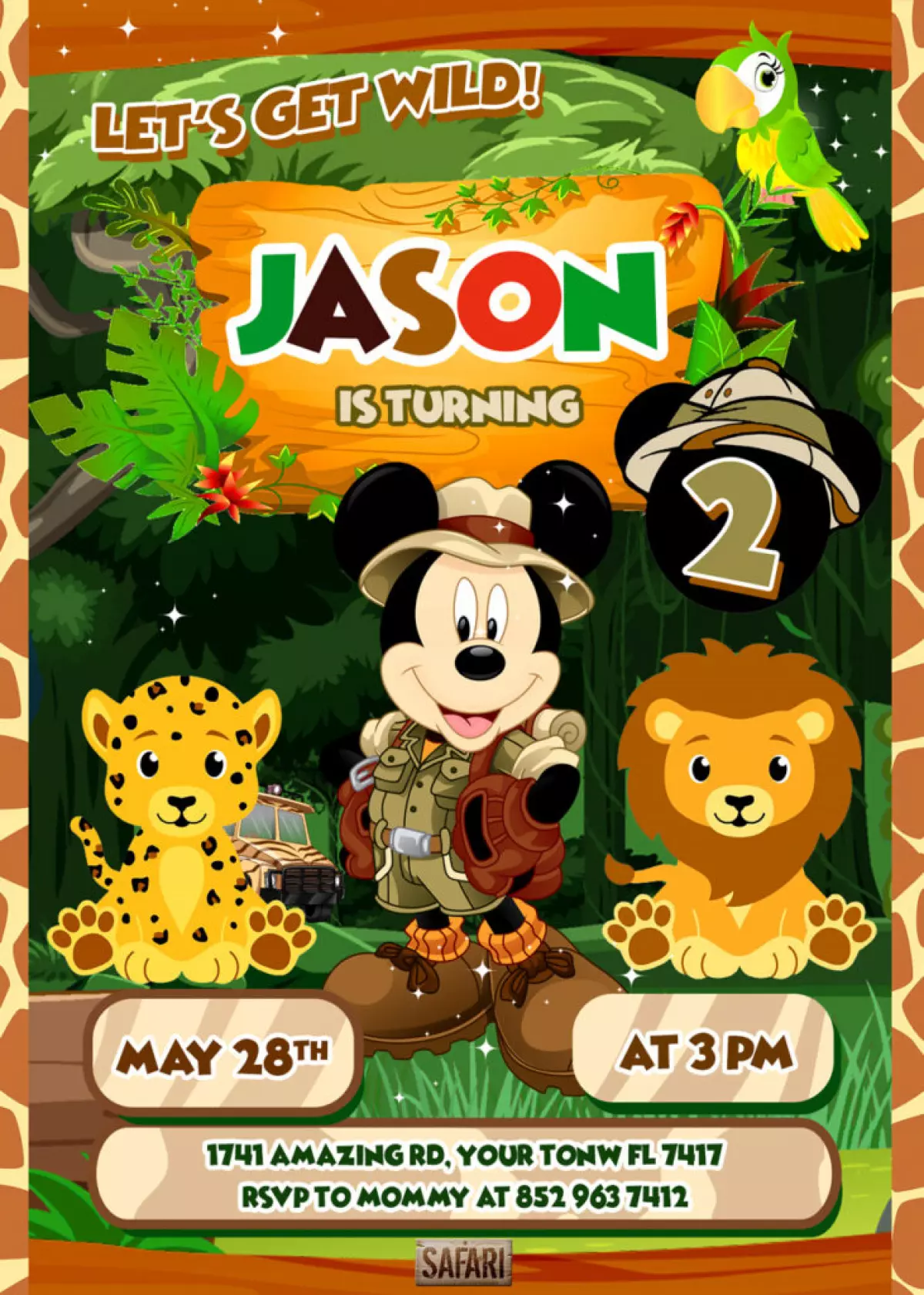 Mickey Mouse Safari Birthday Invitation