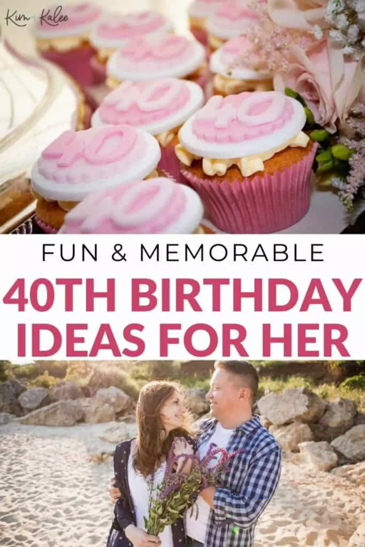 Cupcakes and a happy couple with the words "40th birthday ideas for your wife" overlayed