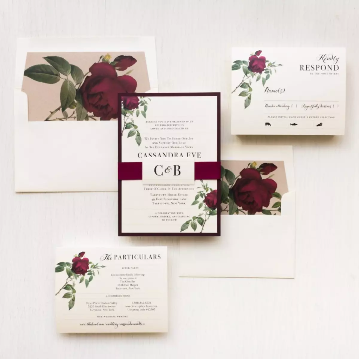 Ivory & Burgundy Floral Wedding Invitations