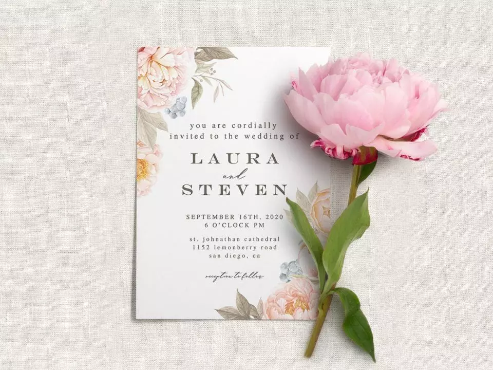 Peach Flowers - Wedding Invitation