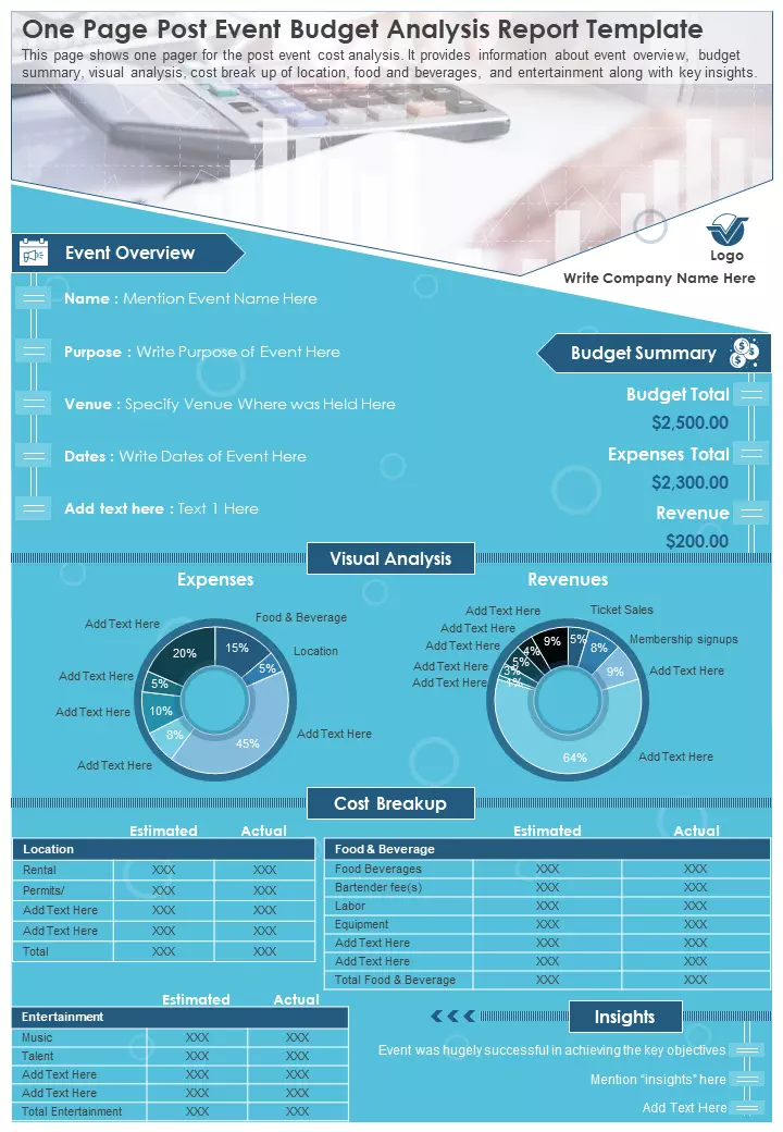One Page Post Event Budget Analysis Report Template