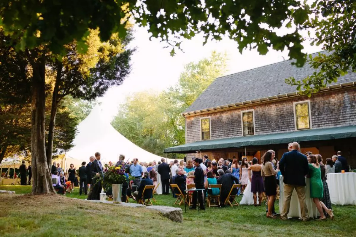 wedding guests outside at a reception