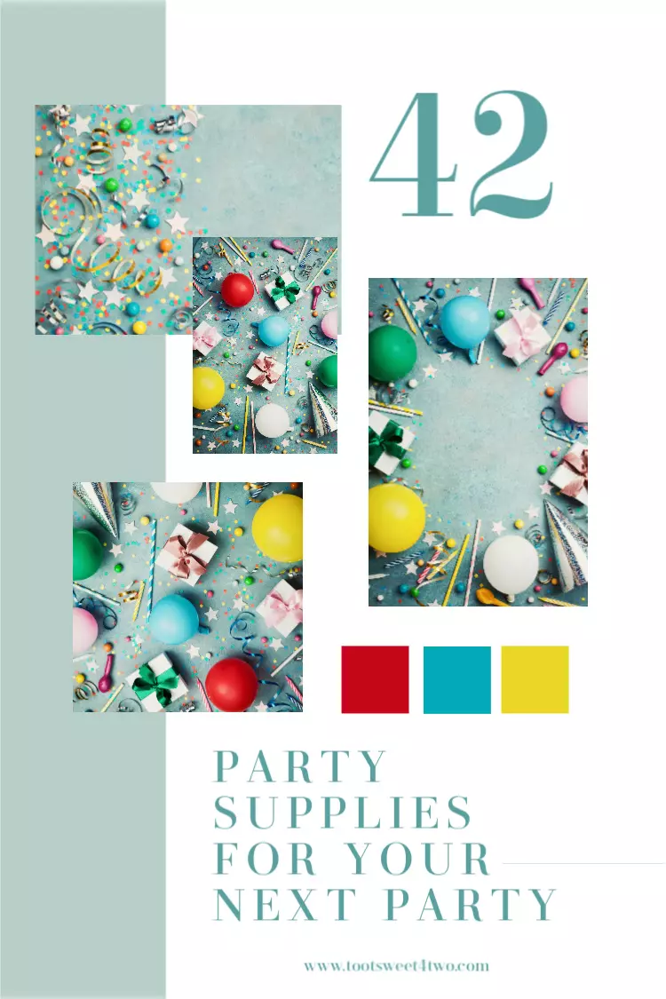 party confetti on a turquoise background flatlay