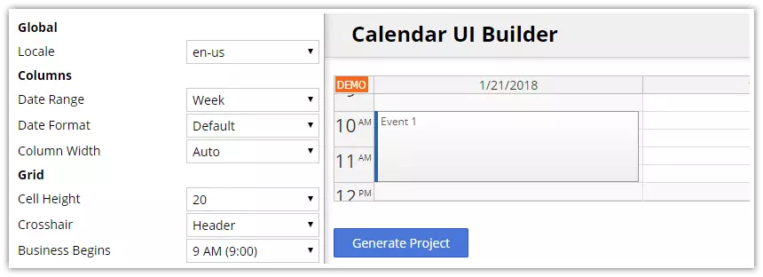 calendar ui builder configurator